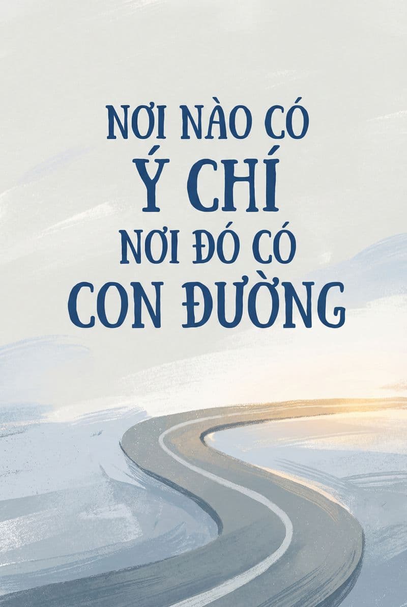Tranh tạo động lực chữ Nơi nào có ý chí nơi đó có con đường với nét vẽ tay mộc mạc tông màu trầm nội lực phù hợp cho phòng làm việc giám đốc