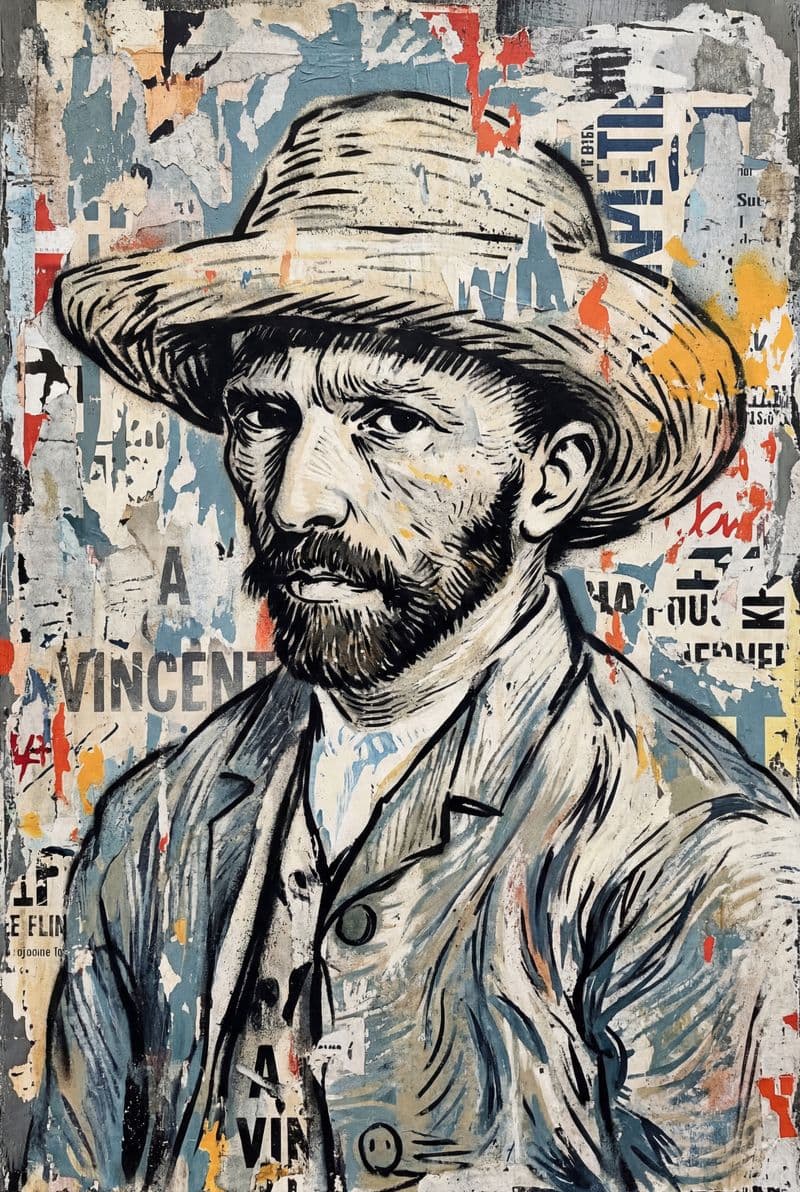 Tranh đường phố nghệ thuật nhân vật A Vincent phối màu rực rỡ đầy năng lượng tự do phù hợp trang trí phòng khách hiện đại và studio sáng tạo.