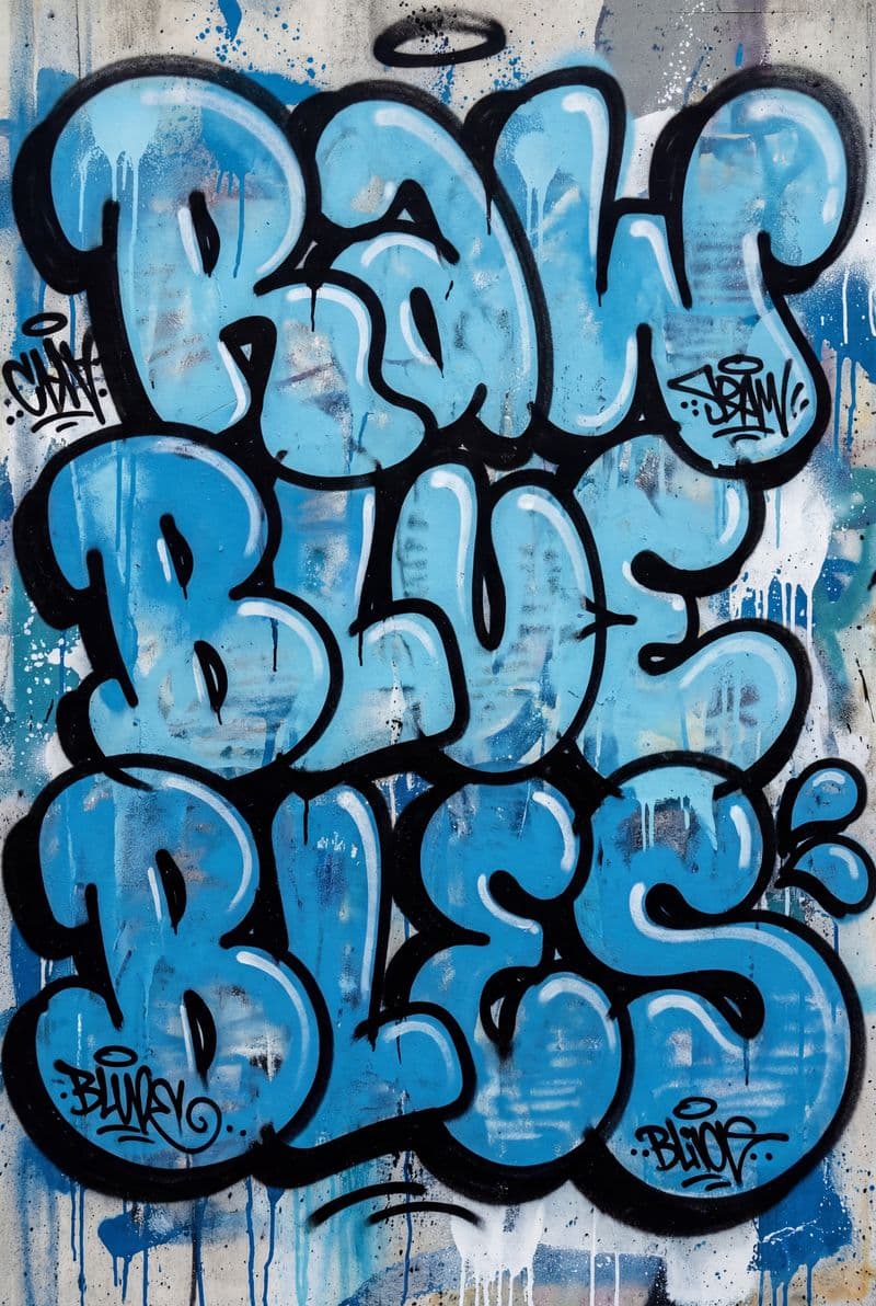 Tranh nghệ thuật đường phố chủ thể bong bóng trừu tượng màu xanh thô mộc đầy phá cách phù hợp cho phòng khách căn hộ cao cấp