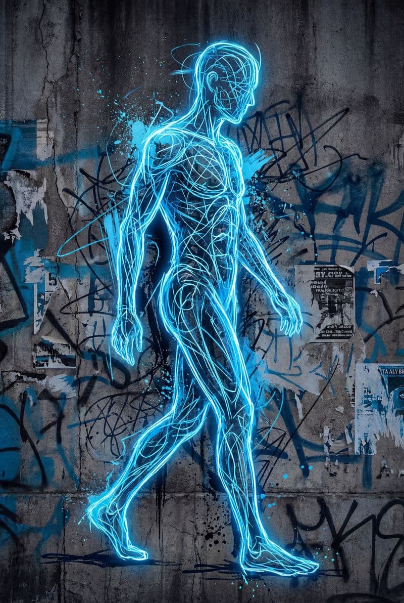 Tranh canvas nghệ thuật đường phố nhân vật người màu xanh bí ẩn mang phong cách hiện đại phù hợp cho phòng khách tối giản