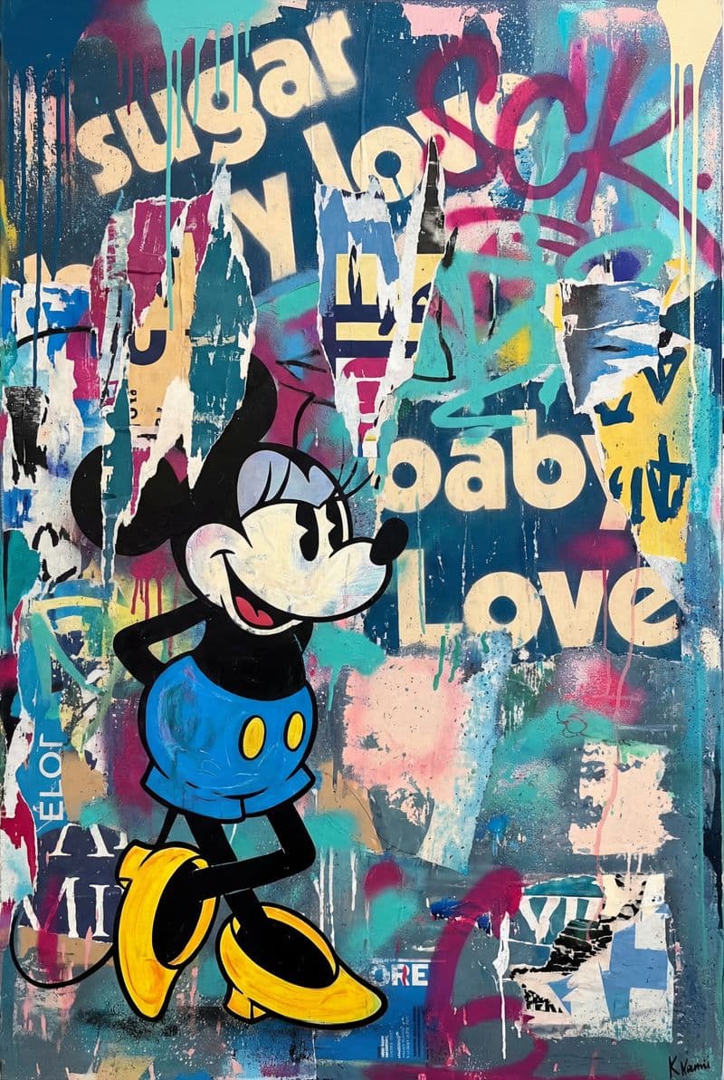 Tranh canvas nghệ thuật đường phố Sugar Baby Love với nét vẽ phóng khoáng màu sắc tươi trẻ tạo cảm giác tự do cho phòng khách hiện đại