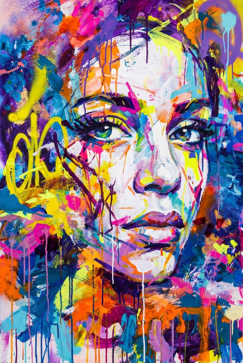 Tranh đường phố Untitled chủ thể trừu tượng màu sắc rực rỡ đầy năng lượng phù hợp cho phòng khách hiện đại hoặc studio sáng tạo