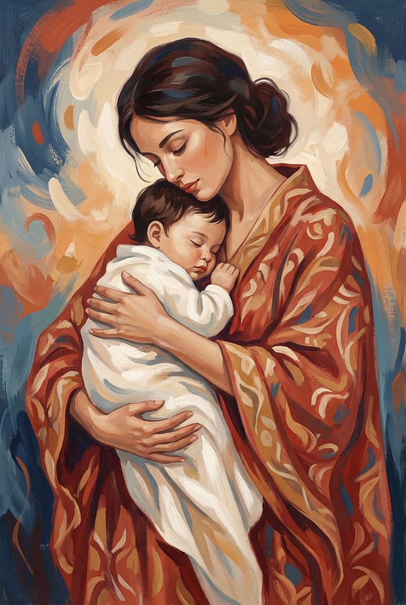 Tranh Gia Đình "Vòng Tay Ấm Áp Của Mẹ" - Nét Vẽ Hiện Đại Cổ Điển