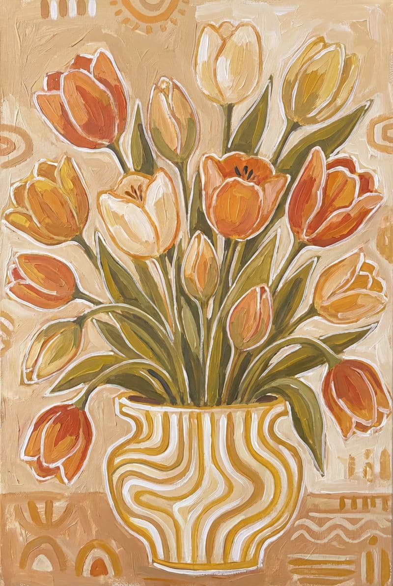 Tranh canvas hoa tulip mùa xuân rực rỡ trang trí phòng khách hiện đại