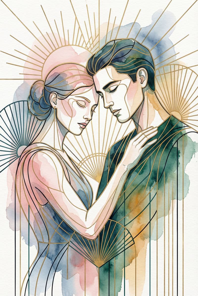 Tranh treo tường phong cách line art hình đôi tình nhân tựa đầu trang trí phòng ngủ hiện đại