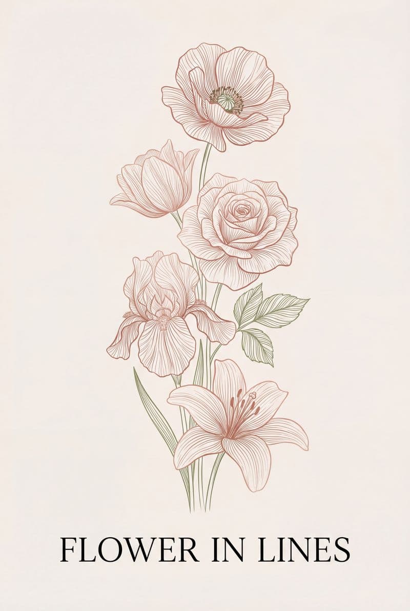 Tranh treo tường line art hoa xếp hàng phong cách tối giản trang trí phòng khách hiện đại
