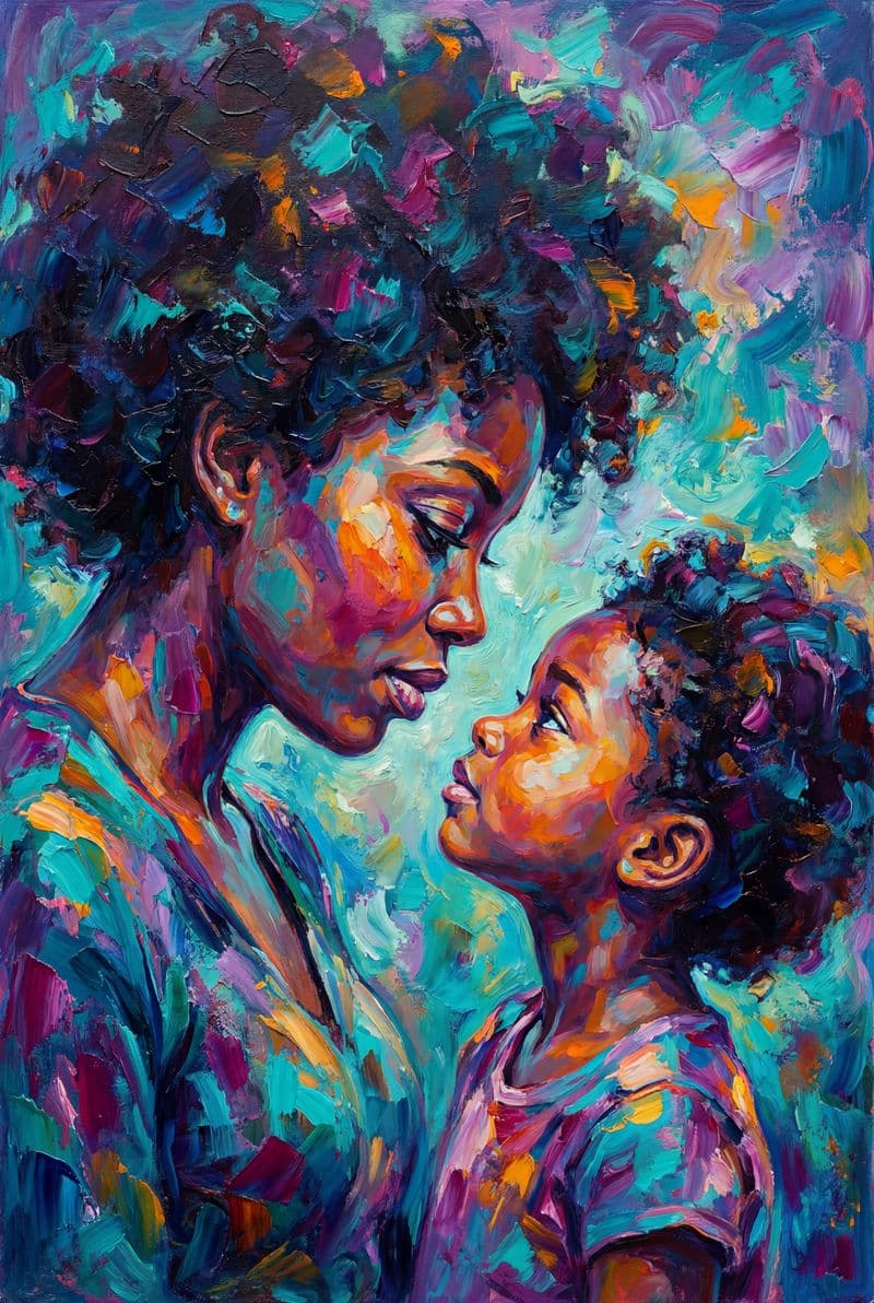 Tranh treo tường mẹ và con gái phong cách Afro rực rỡ trang trí phòng khách nghệ thuật