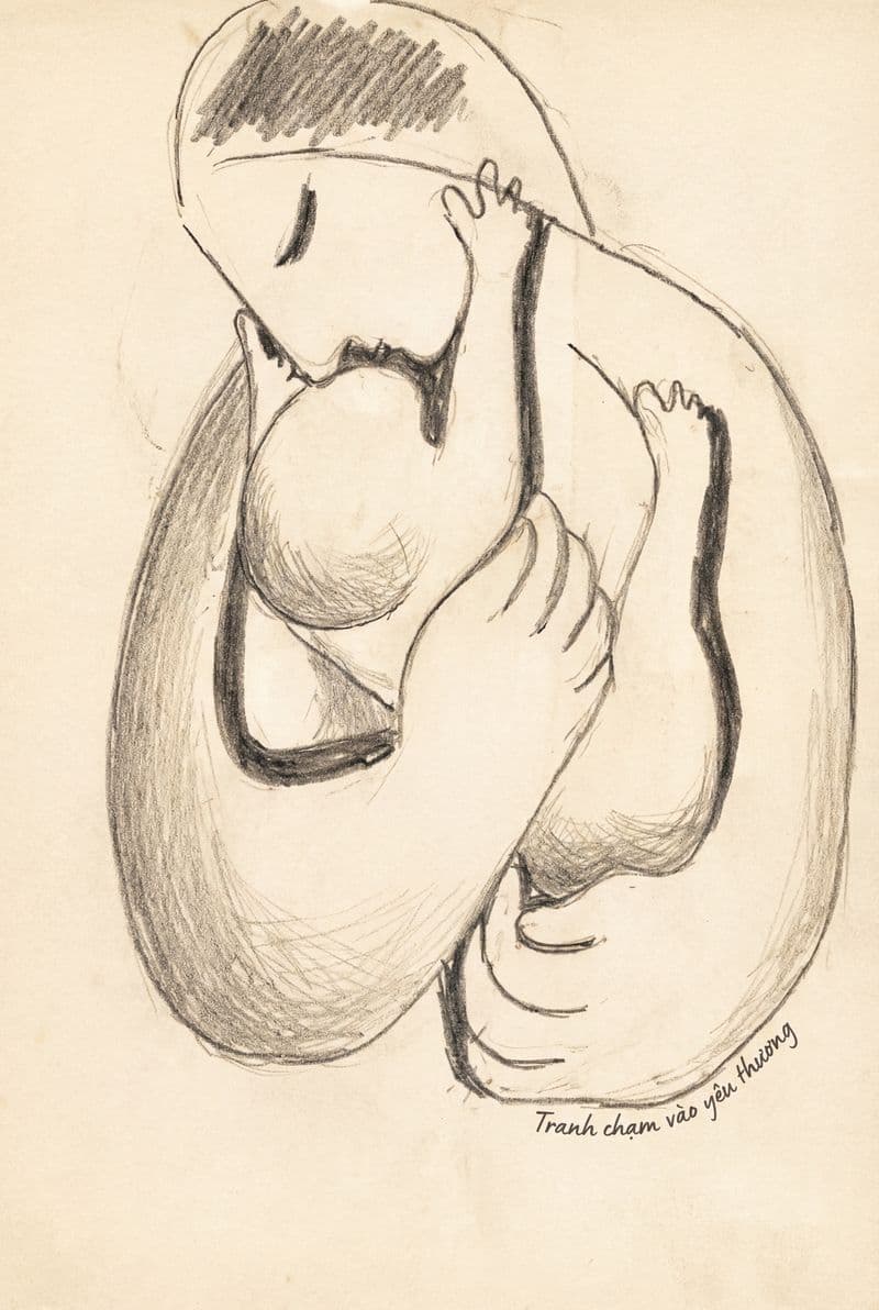 Tranh canvas người mẹ bế con phong cách trừu tượng nghệ thuật trang trí phòng ngủ ấm cúng