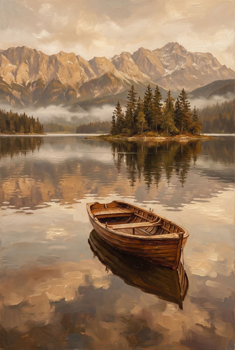 Tranh treo tường phong cảnh hồ nước yên bình trang trí phòng khách thư giãn