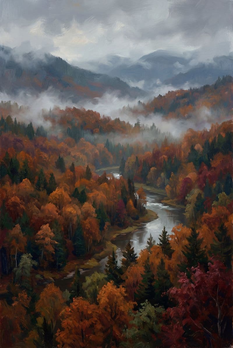 Tranh treo tường phong cảnh rừng cây mùa thu vàng trang trí phòng khách sang trọng