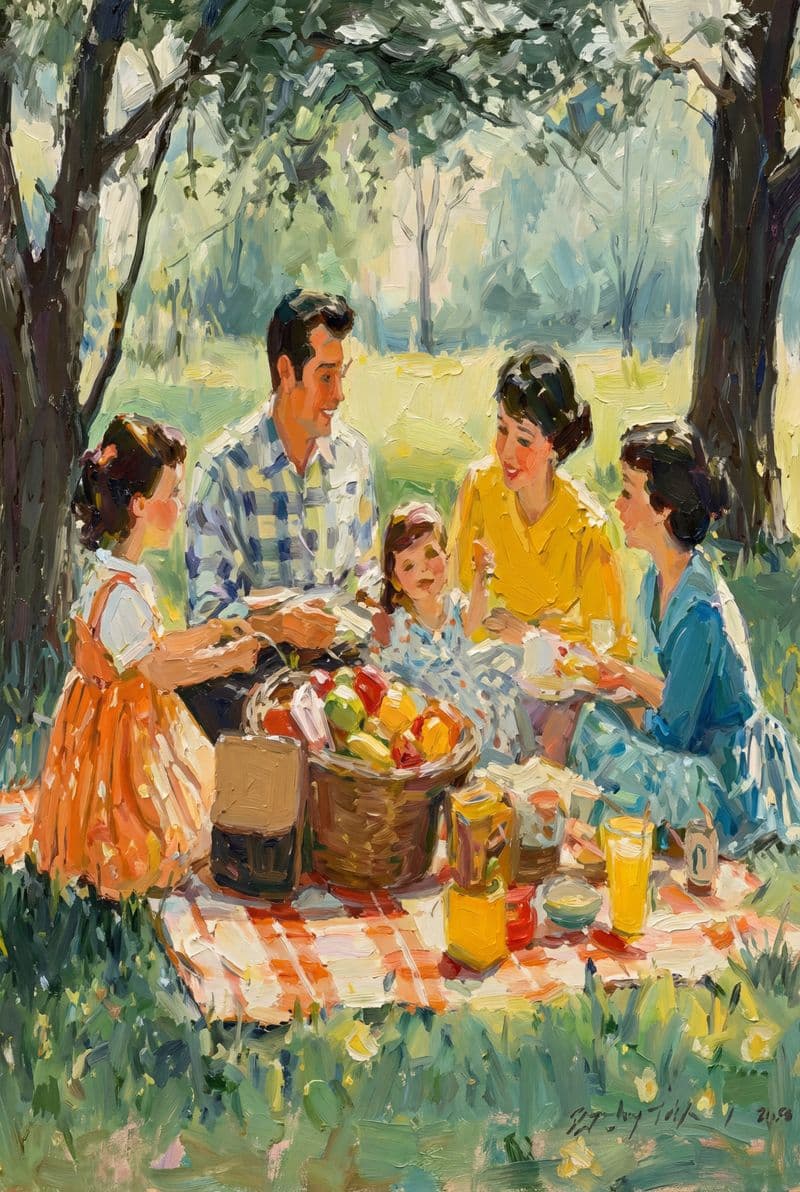 Tranh treo tường gia đình dã ngoại công viên phong cách trừu tượng trang trí phòng khách hiện đại