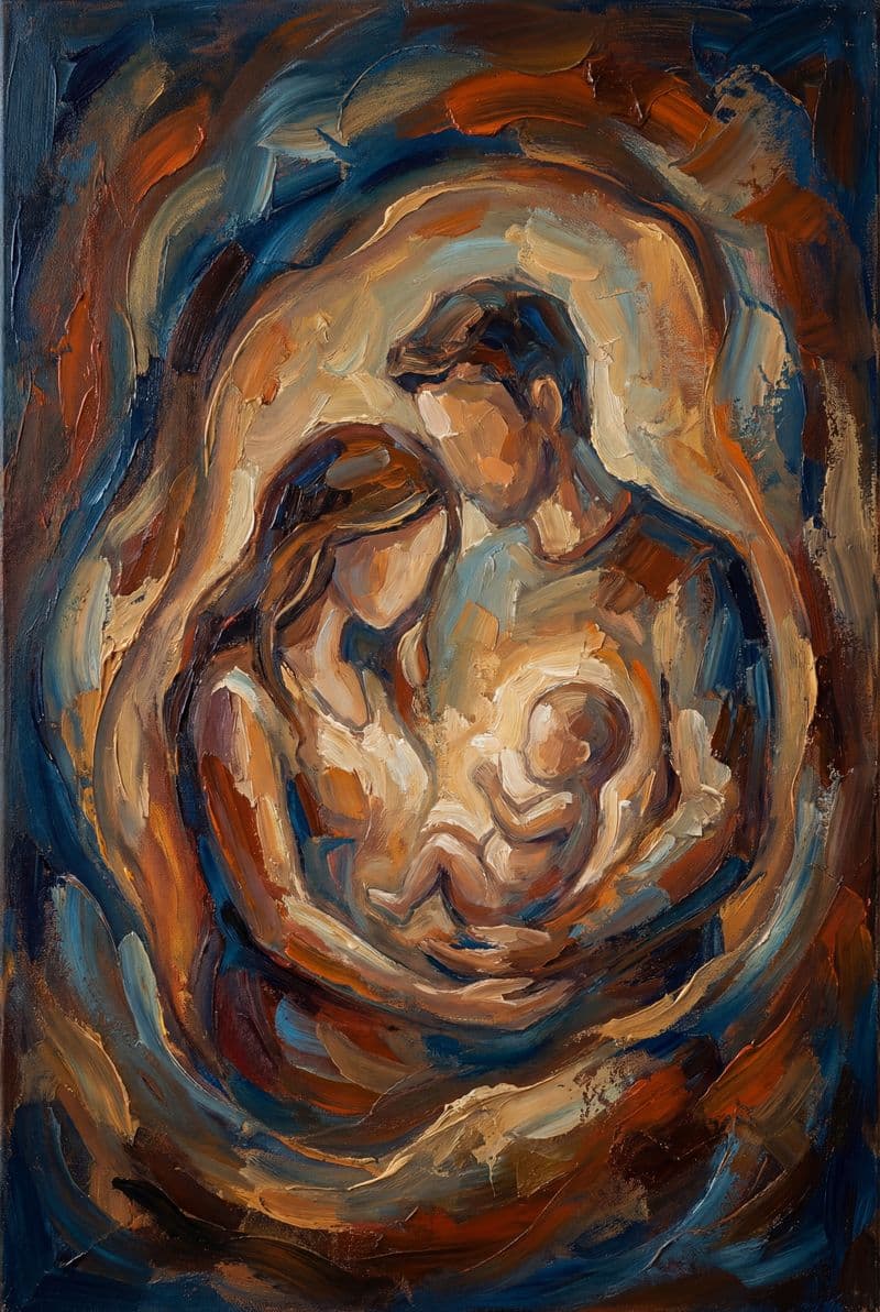 Tranh treo tường thai nhi trong bụng mẹ phong cách trừu tượng trang trí phòng ngủ gia đình