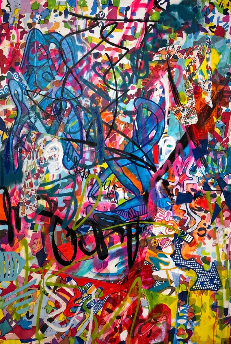 Tranh nghệ thuật đường phố Sans titre với các nét vẽ graffiti hiện đại đa sắc thái đầy phóng khoáng phù hợp trang trí phòng khách căn hộ cao cấp hoặc văn phòng sáng tạo.