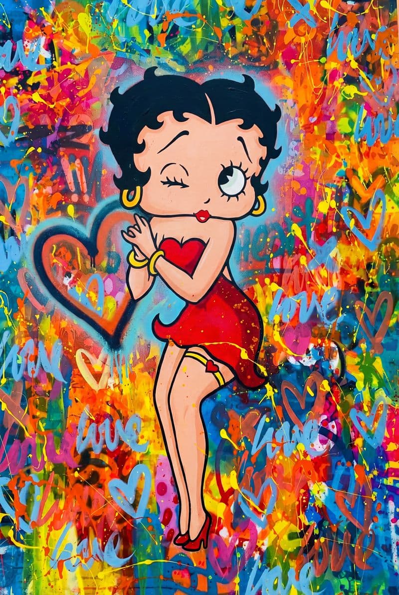 Tranh canvas nghệ thuật đường phố nhân vật Betty Pop phối màu neon rực rỡ cá tính cho phòng khách hiện đại