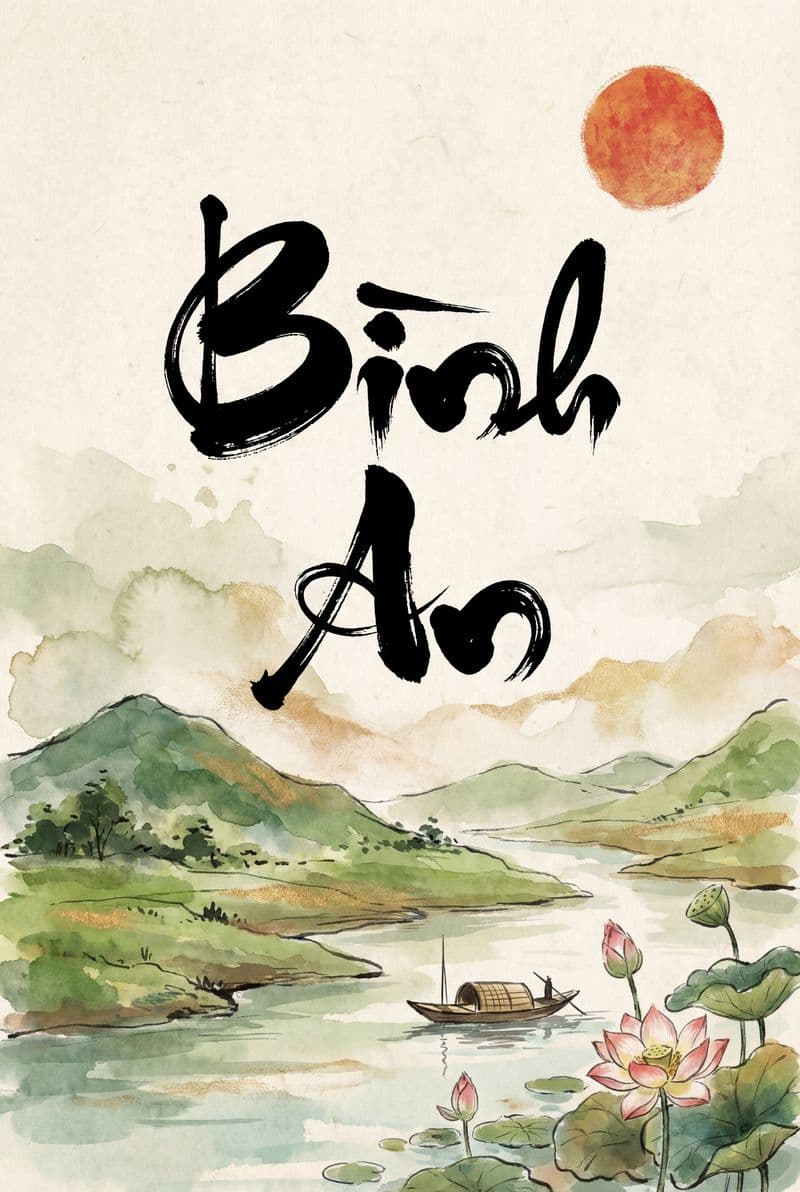 Tranh thư pháp chữ Bình An viết tay bằng mực tàu thủ công mang cảm giác thanh tịnh phù hợp cho không gian phòng khách và phòng thiền.