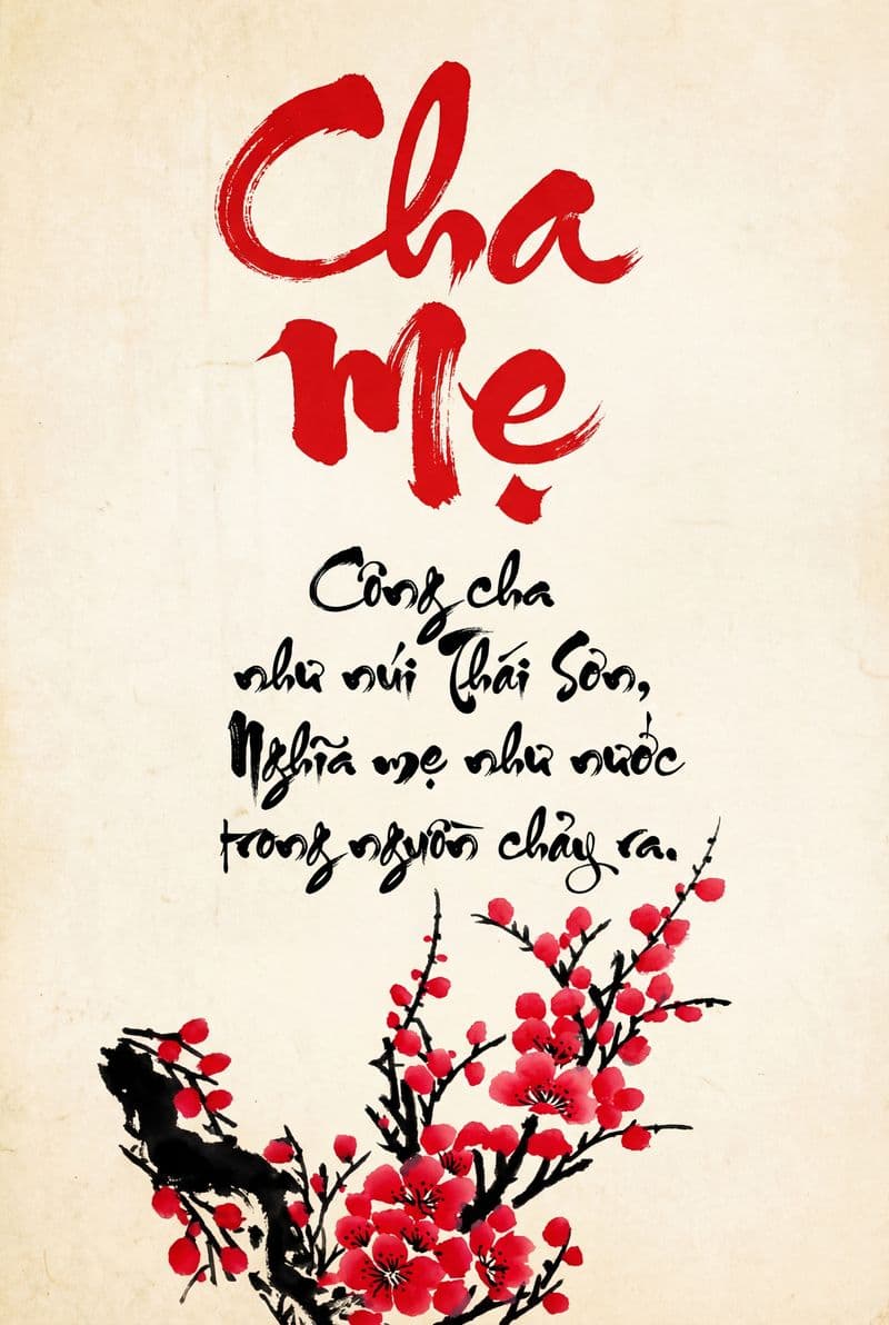 Tranh thư pháp chữ Cha Mẹ nghệ thuật màu mực đen trên nền giấy cổ điển mang cảm xúc tri ân sâu sắc phù hợp trang trí phòng khách và phòng thờ.