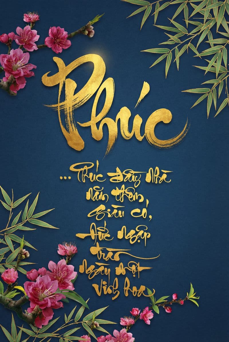 Tranh thư pháp chữ Phúc nét vẽ tay mực tàu đen truyền thống mang lại cảm giác an nhiên cho không gian phòng khách sang trọng.