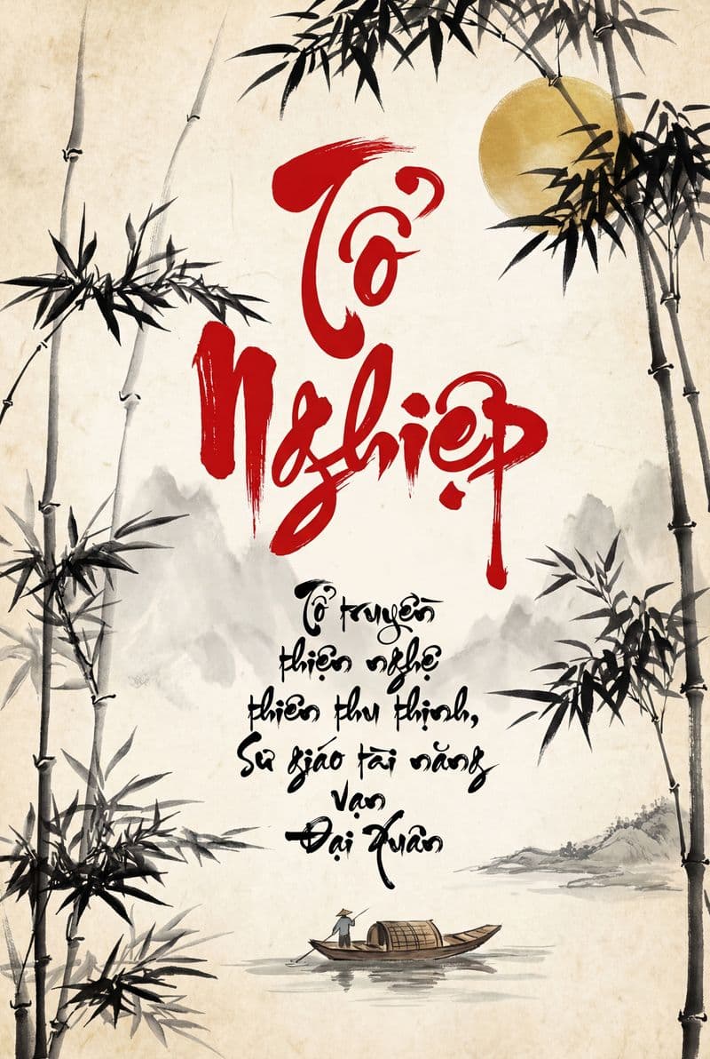 Tranh thư pháp chữ Tổ Nghiệp nét mực tàu đen quyền quý trên nền giấy lụa trang trọng phù hợp phòng thờ hoặc văn phòng làm việc.