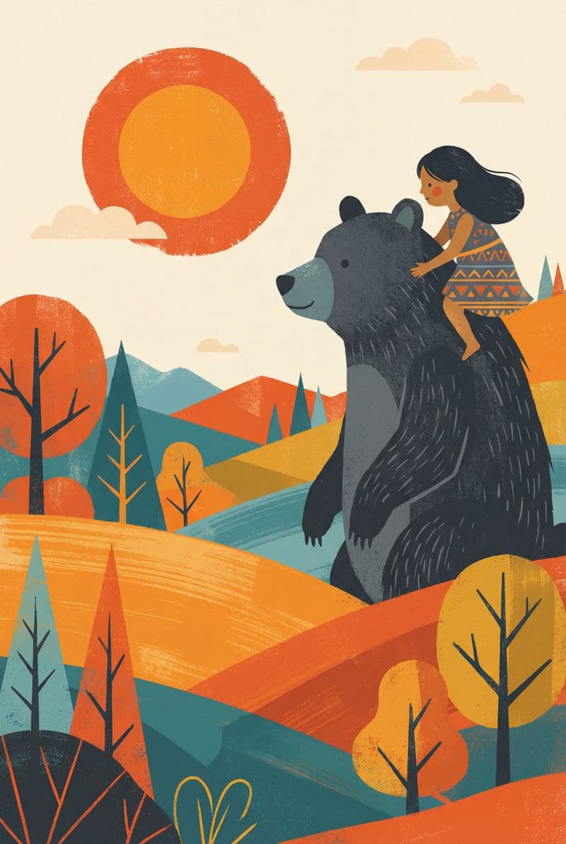 Tranh treo tường cô gái và gấu rừng trang trí phòng khách phong cách ấm áp