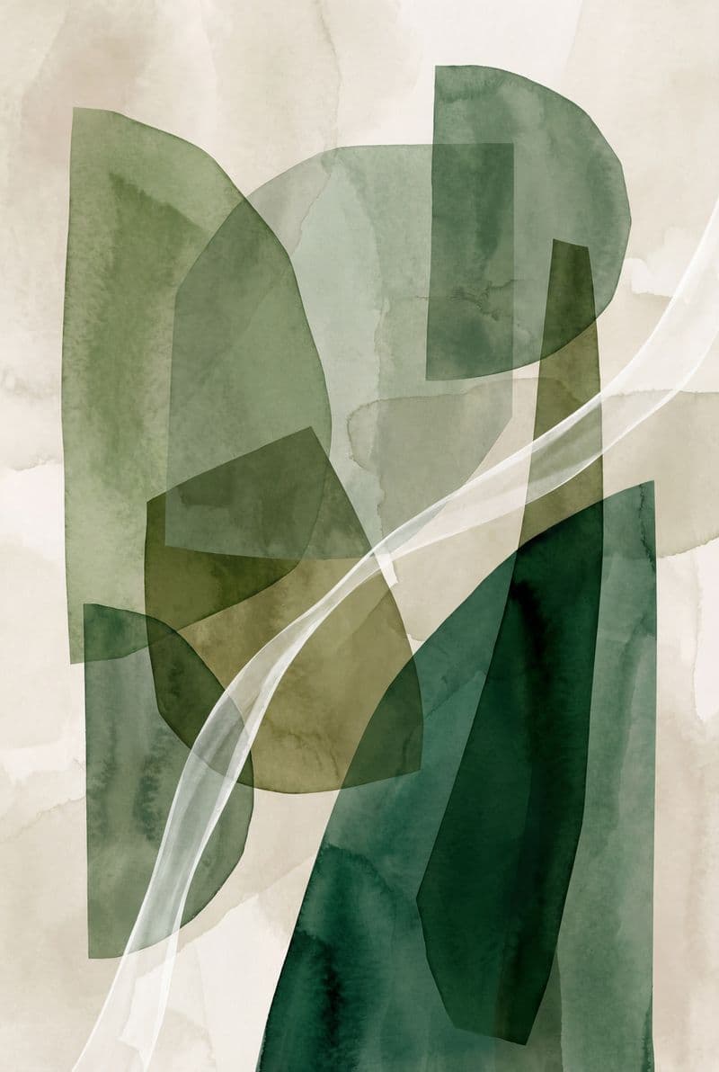 Tranh hình khối trừu tượng xanh lá trang trí phòng khách sang trọng hiện đại.