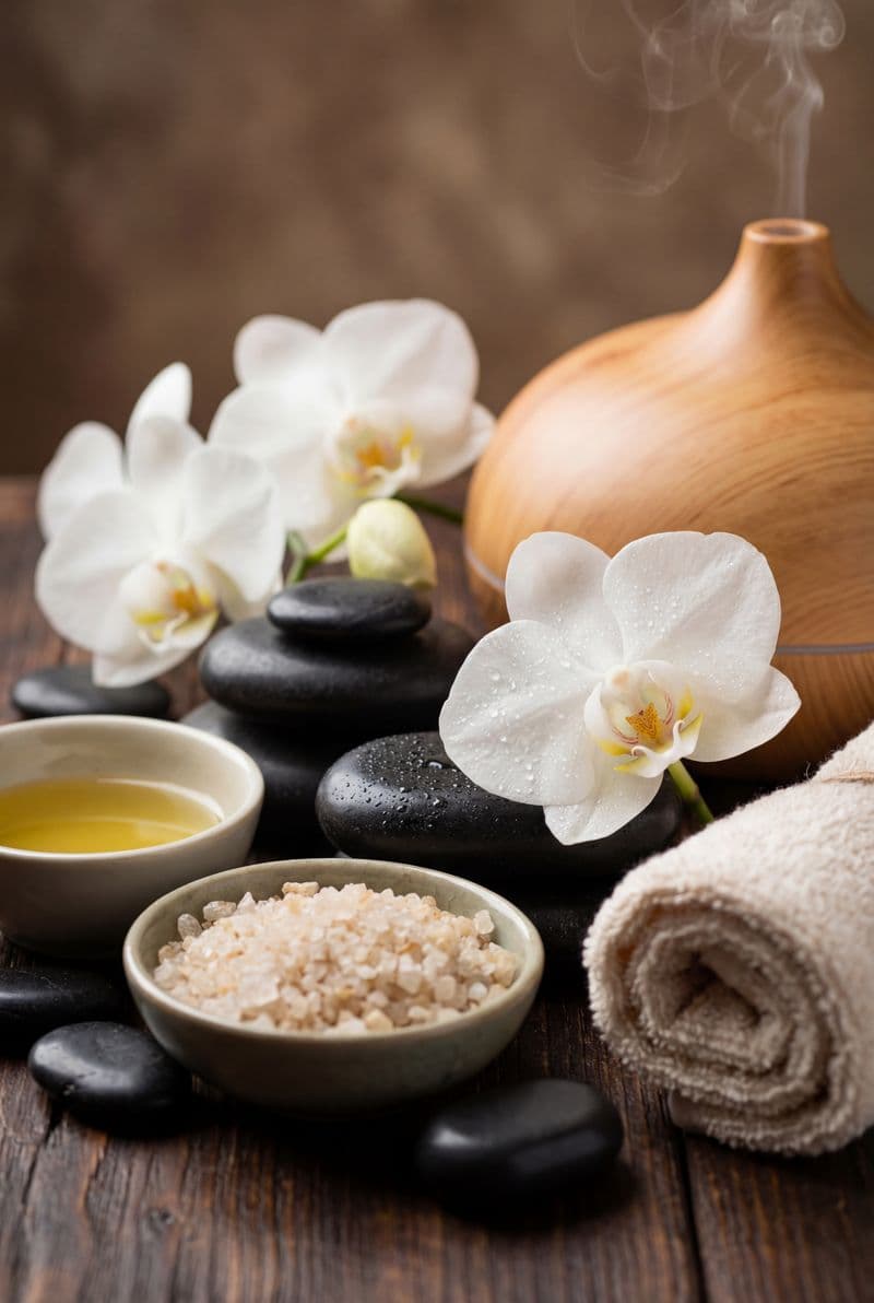 Tranh canvas chủ đề spa với hoa sứ và đá cuội trang trí phòng massage thư giãn