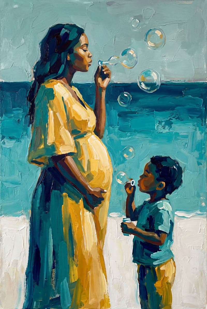 Tranh treo tường phụ nữ mang thai thổi bong bóng phong cách trừu tượng tối giản trang trí phòng khách