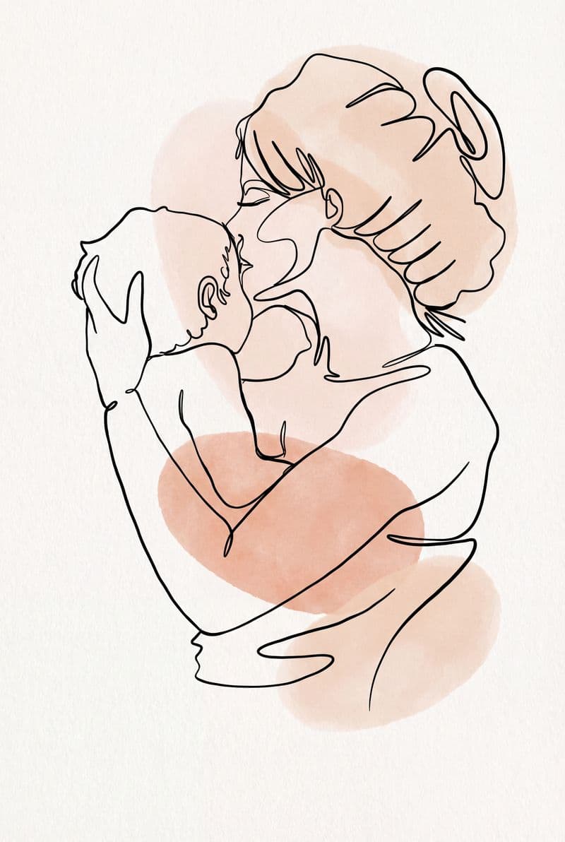 Tranh canvas mẹ và con vẽ tay chân thực trang trí phòng khách ấm cúng