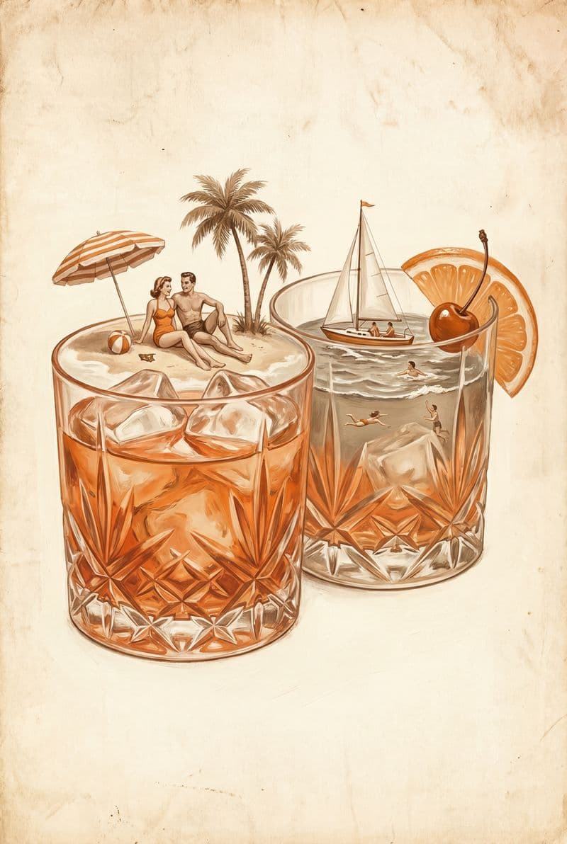 Tranh sơn dầu vintage mô tả phong cảnh biển thu nhỏ trong ly thủy tinh với gam màu ấm áp mang lại cảm giác bình yên cho phòng làm việc.