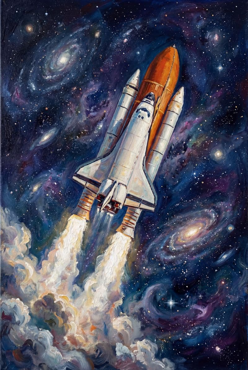 Tranh treo tường khoảnh khắc phóng tàu con thoi vào không gian vũ trụ trang trí phòng khách hiện đại