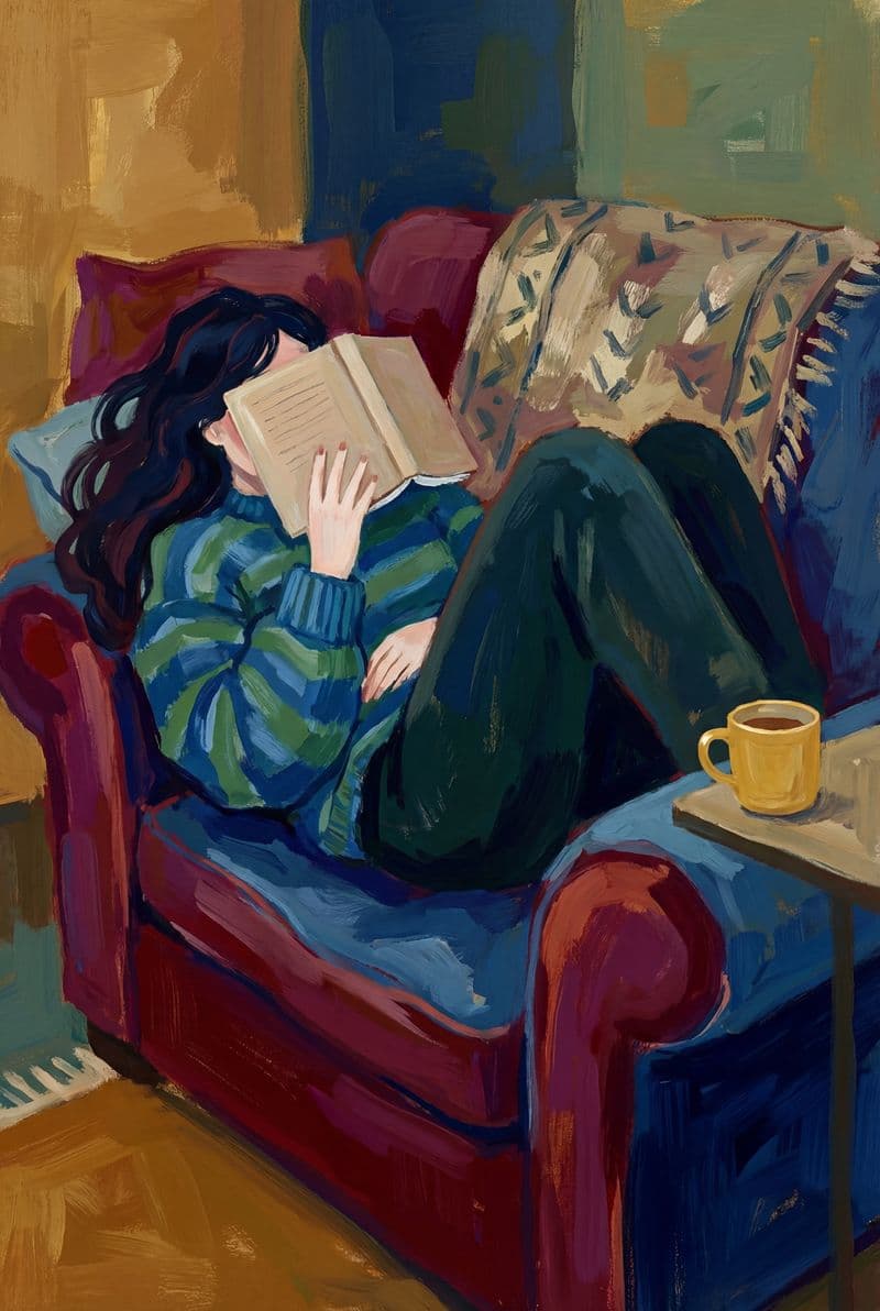 Tranh trang trí chủ thể người ngồi thư giãn trên ghế sofa trong không gian phòng khách hiện đại