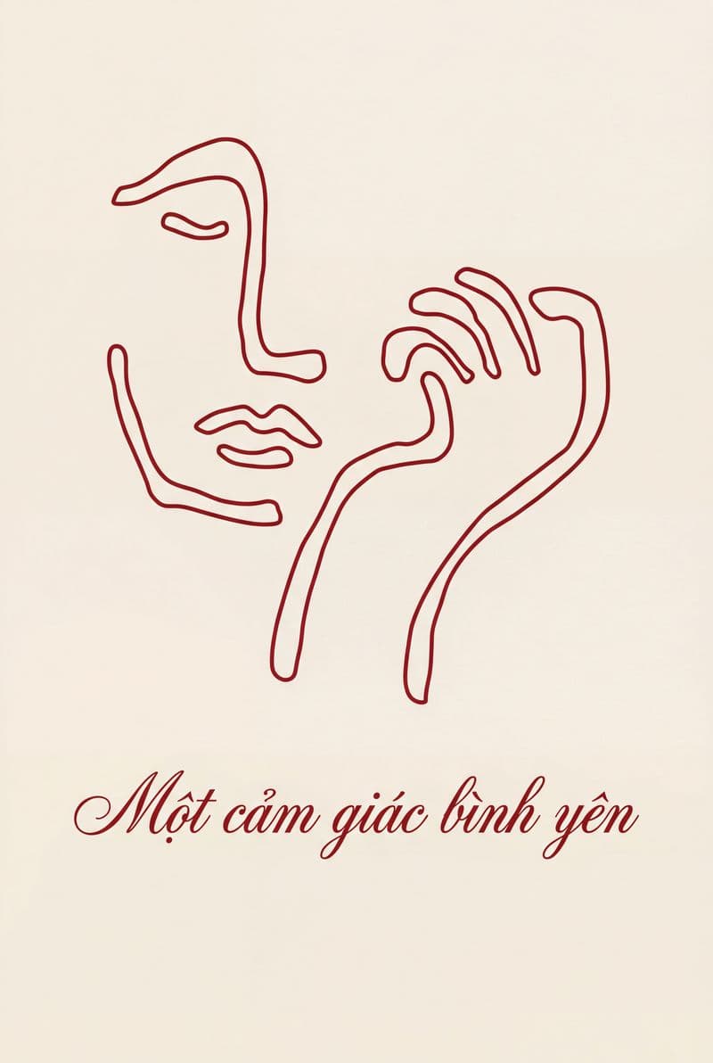 Tranh treo tường line art phong cách tối giản với dòng chữ Một cảm giác bình yên trang trí nội thất hiện đại