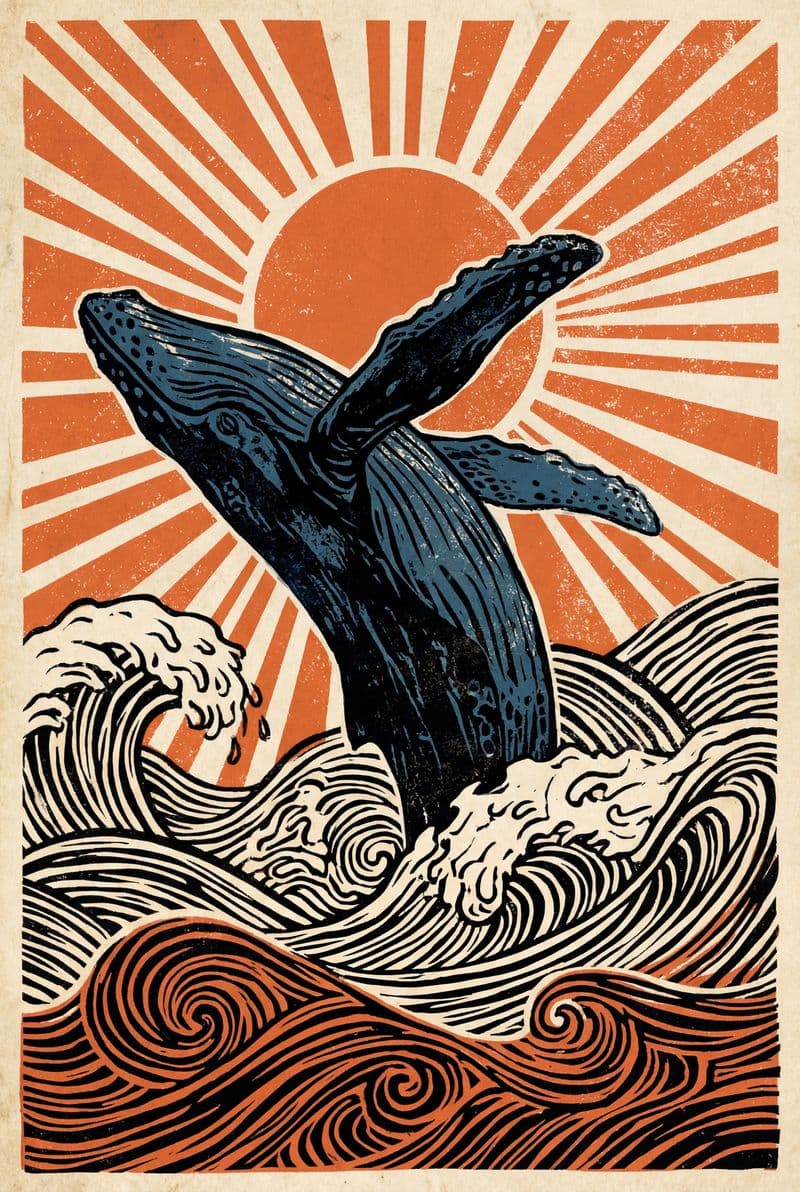 Tranh in nghệ thuật cá voi xanh khổng lồ giữa đại dương sâu thẳm màu xanh dịu mát dành cho phòng khách hiện đại