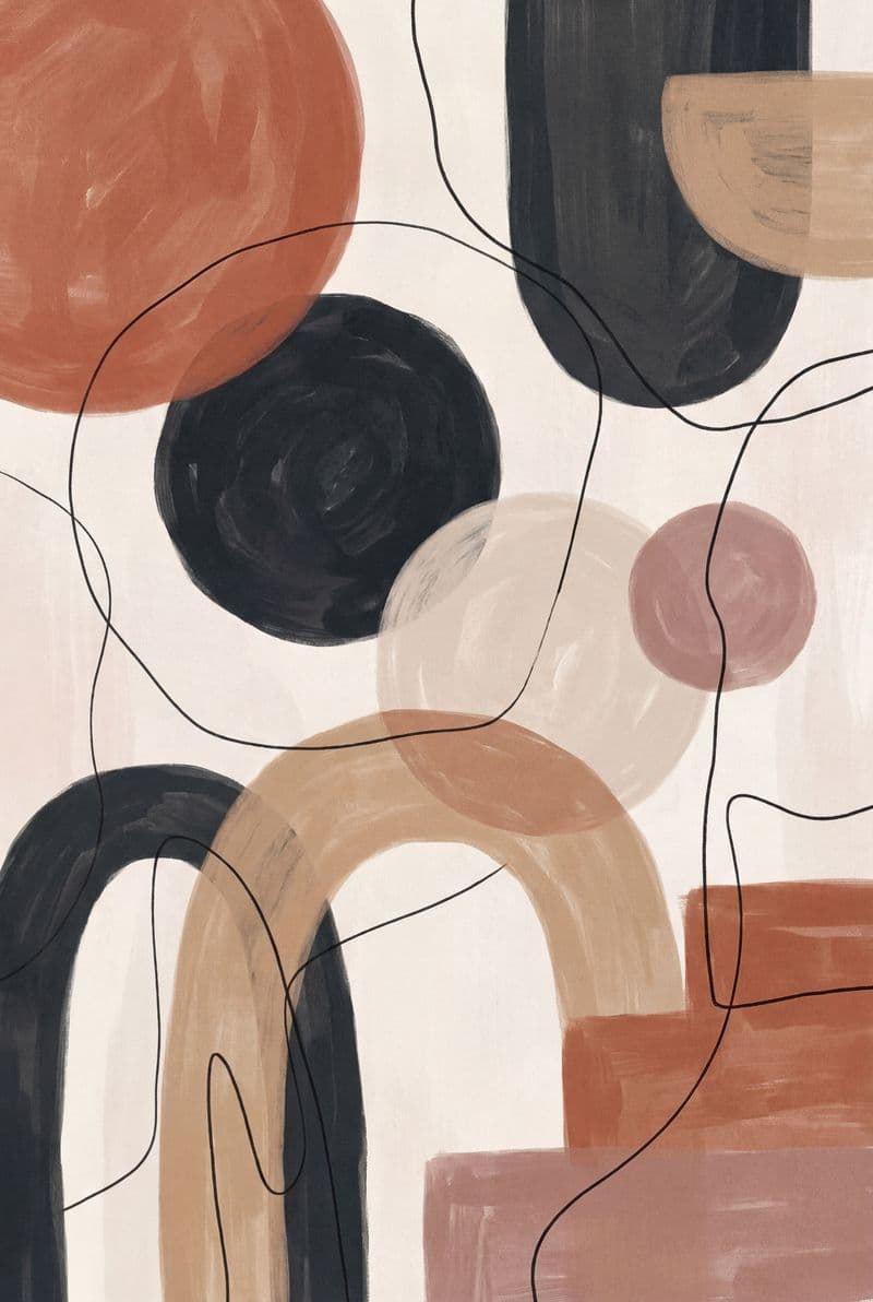 Tranh trừu tượng họa tiết hình khối phong cách Boho với gam màu đất ấm áp mang lại cảm giác bình yên cho không gian phòng khách hiện đại.