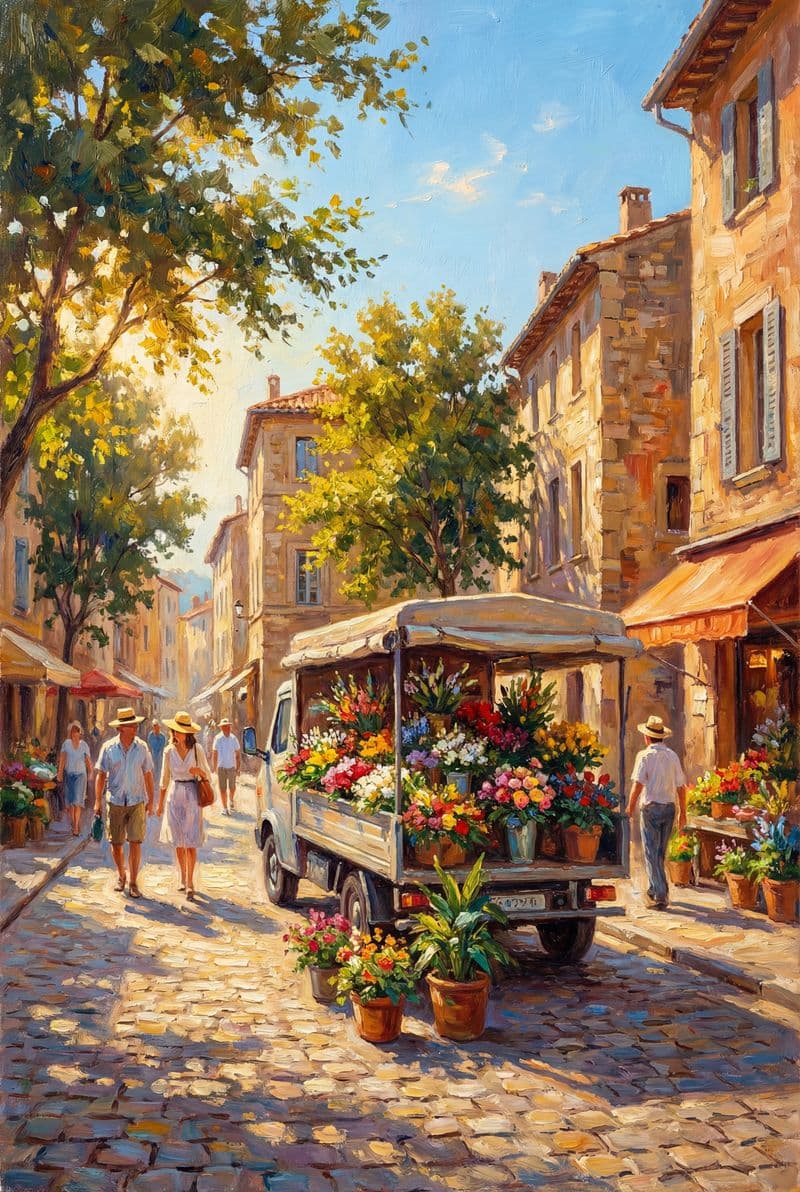 Tranh treo tường xe hoa ngày nắng rực rỡ trang trí không gian nội thất phòng khách sang trọng