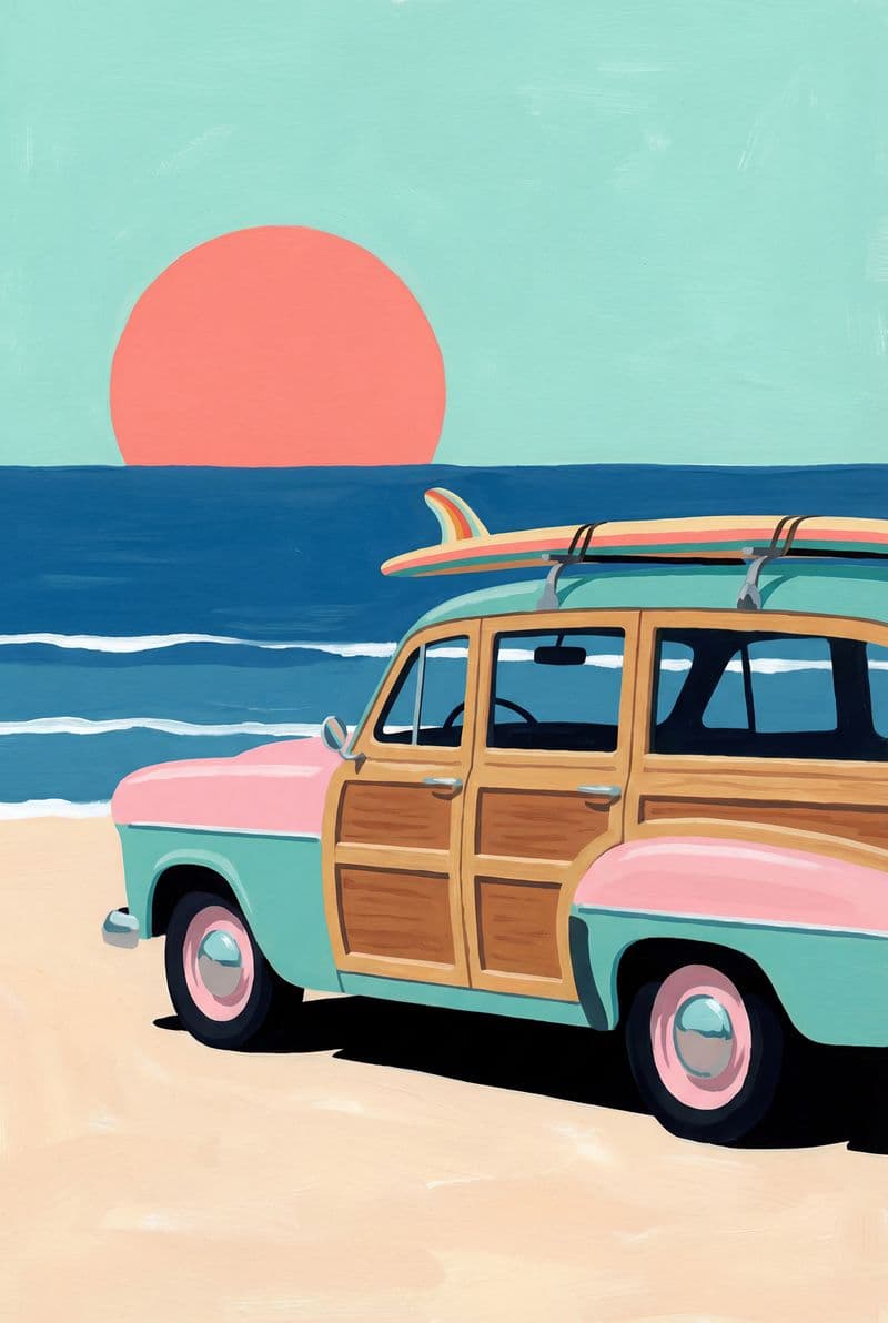 Tranh canvas xe lướt sóng vintage trang trí phòng khách phong cách hiện đại